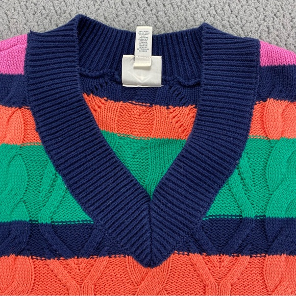 St John's Bay Rainbow Stripe Cable Knit V-Neck Sweater  |  Size:  L - Picture 3 of 13